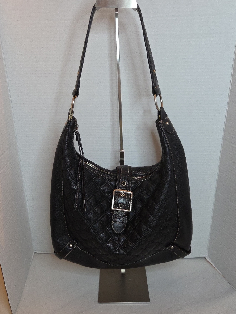 The Sak Quilted Black Leather Hobo with Buckle Accent